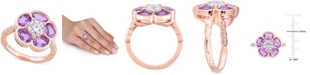 Macy's Amethyst (2 ct. t.w.) & White Topaz (1 ct. t.w.) Flower Ring in Rose Gold-Plated Sterling Silver
